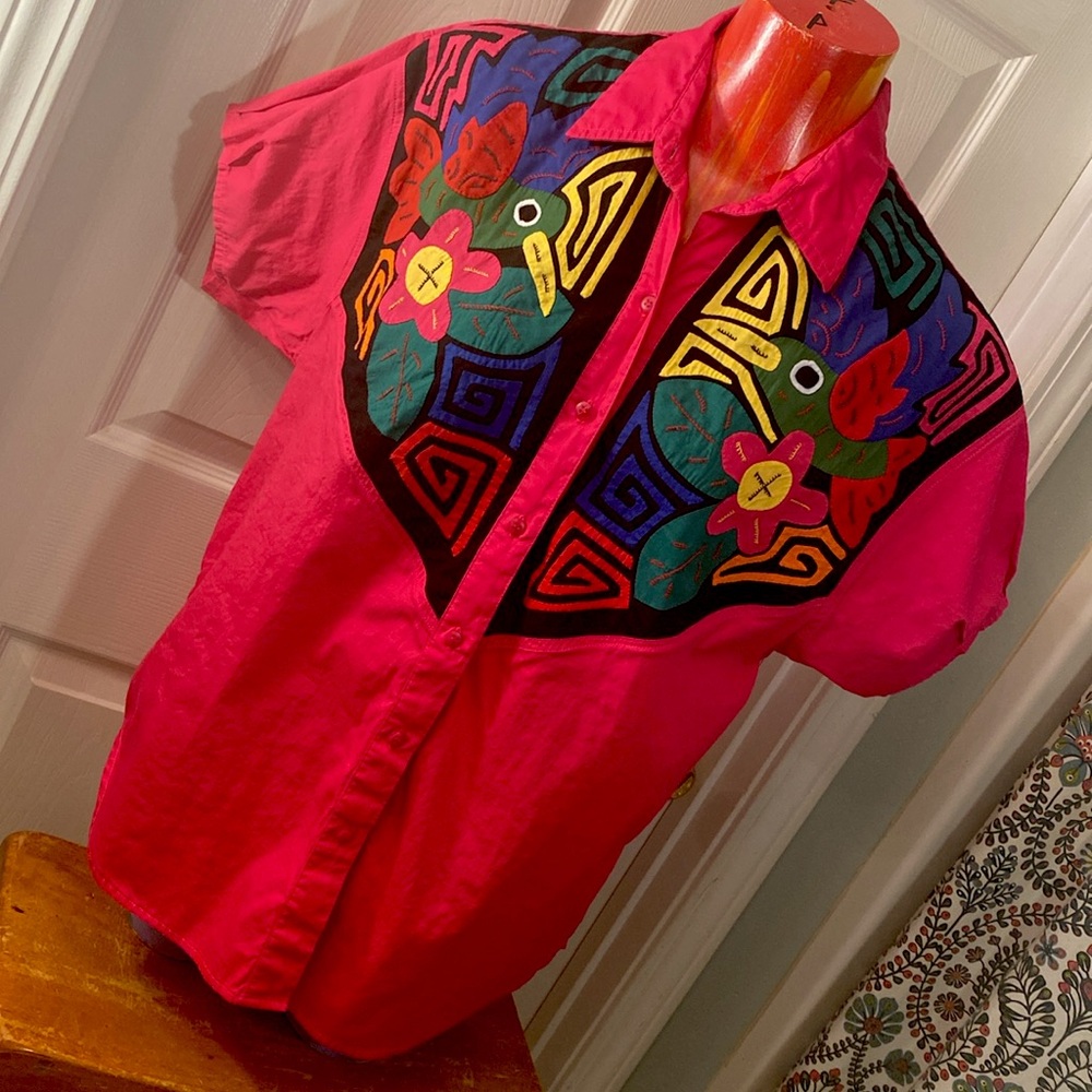 VINTAGE MY NAME IS PANAMA Buttoned Down Fun Rad Retro Vacation Beach Top